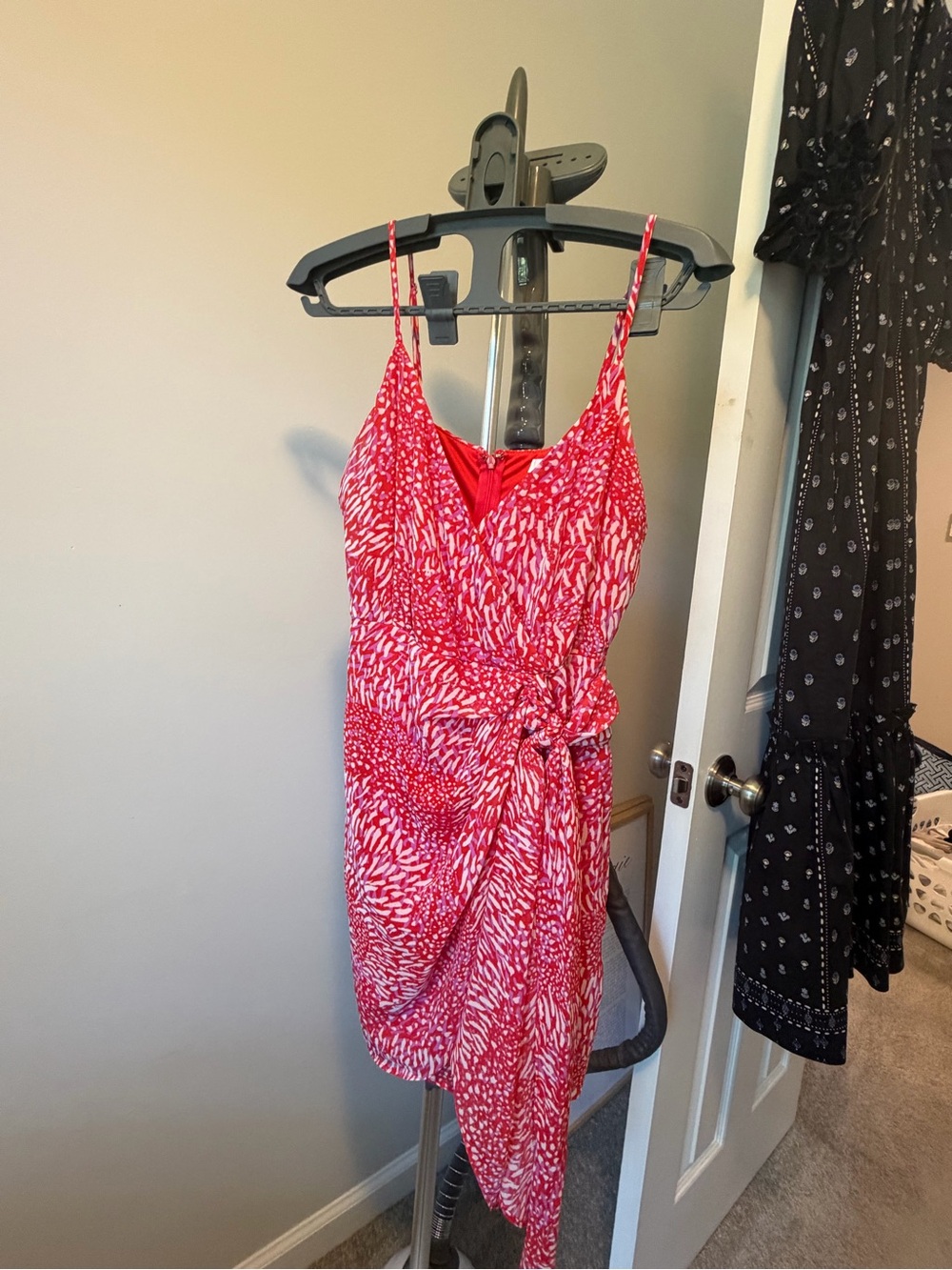 Lush Red and White Printed Wrap-Front Mini Dress